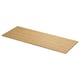 Un long comptoir de salle de bain rectangulaire nommé ÅLSKEN de couleur bambou naturel avec une surface lisse et finie.