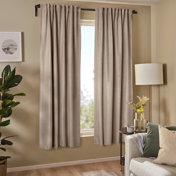 ANNAKAJSA Rideaux assombrissants, 2 pièces, beige/ruflette, 145x280 cm
