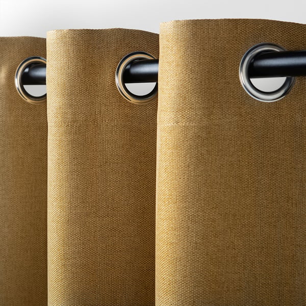 ANNAKAJSA Rideaux assombrissants, 2 pièces, brun jaune/avec oeillets, 145x300 cm