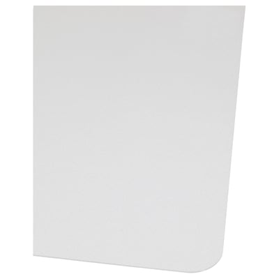 Produit en plastique blanc, bords lisses.