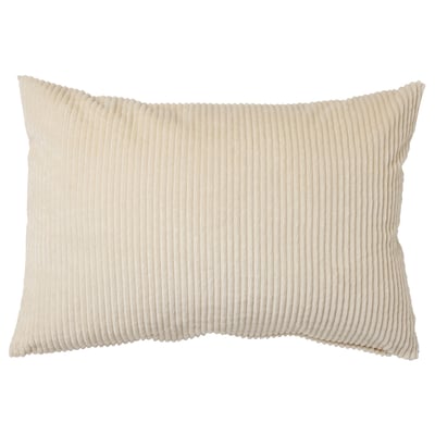 ÅSVEIG coussin crème, rectangulaire, texture velours côtelé, coton naturel doux, design simple et élégant.