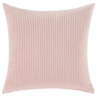 Coussin en velours côtelé rose clair ÅSVEIG, carré, design texturé doux.