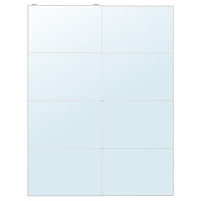 Panneaux de miroir AULI blancs avec cadre en aluminium, quatre sections de verre pour portes coulissantes.