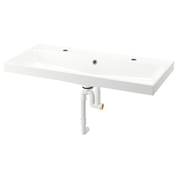 Évier mural blanc, rectangulaire, vasque en marbre intégrée, design moderne et élégant.