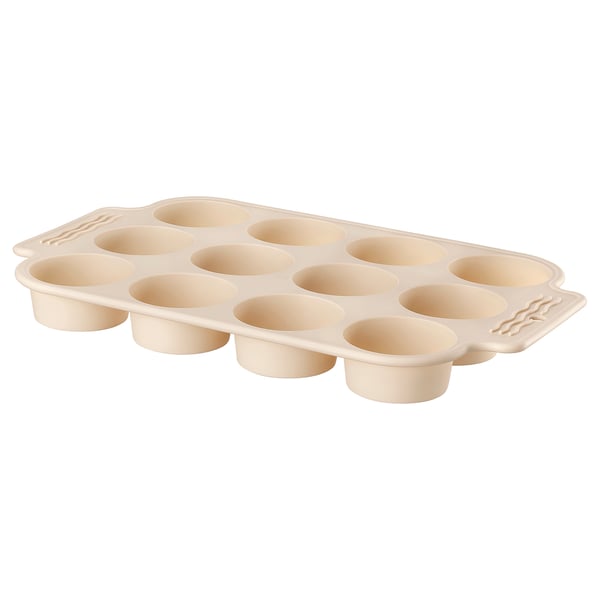 Moule à muffins en silicone BAKTIDER, beige, 12 tasses, répartition uniforme de la chaleur, libération facile, deux anses.
