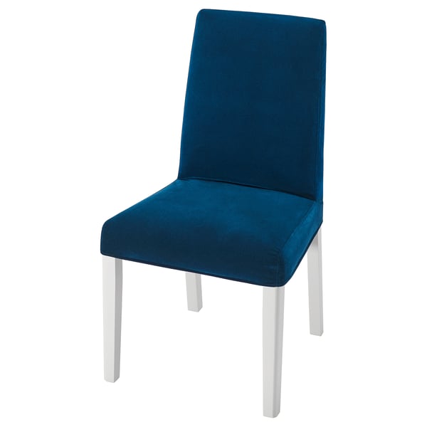 Chaise BERGMUND, sellerie turquoise, pieds blancs, design moderne.