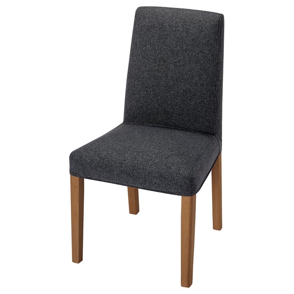 Chaise BERGMUND, tissu gris, pieds en bois, dossier haut, design moderne.