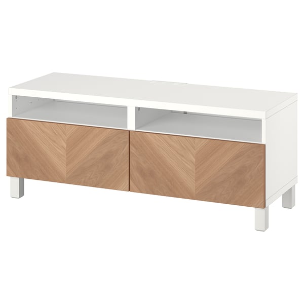 Meuble tv BESTÅ blanc avec tiroirs en bois. Design moderne et minimaliste pour le stockage multimédia.