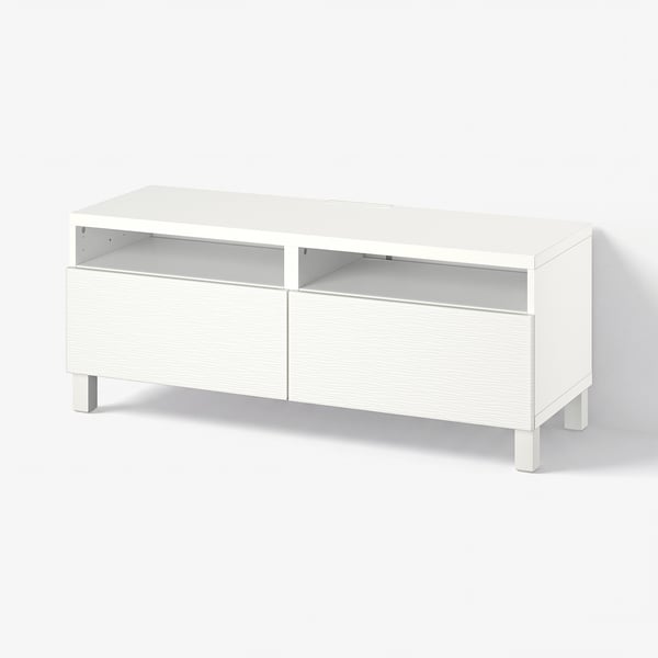 BESTÅ Banc TV avec tiroirs, blanc/Laxviken/Stubbarp blanc, 120x42x48 cm