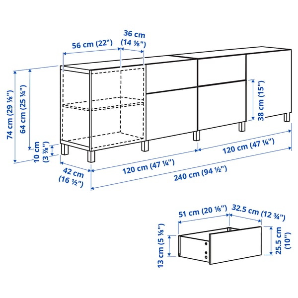 Illustration avec les mesures du produit : BESTÅ.