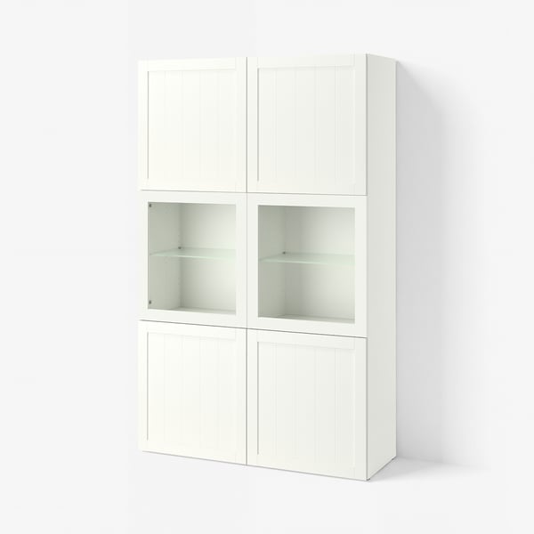 BESTÅ Combinaison rangement ptes vitrées, blanc/Pipmakare blanc, 120x42x193 cm