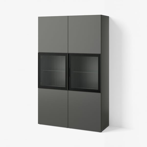 BESTÅ Combinaison rangement ptes vitrées, gris foncé Lappviken/Fällsvik anthracite, 120x42x193 cm