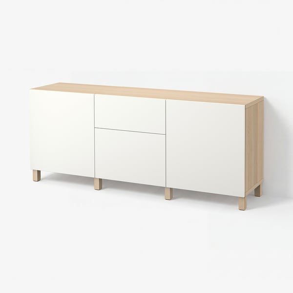 BESTÅ Combinaison rangement tiroirs, effet chêne blanchi/Lappviken blanc, 180x42x74 cm