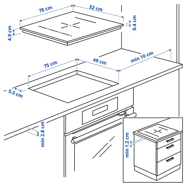 BLIXTSNABB Plaque de cuisson à induction, IKEA 700 noir, 78 cm