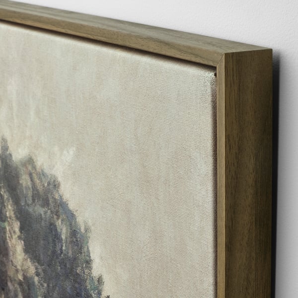 Peinture encadrée avec toile texturée, bordure effet noyer. Finition de haute qualité, support mural élégant.