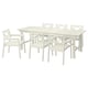Set BONDHOLMEN : table à manger d’extérieur blanche et 6 chaises, bois, lignes épurées.