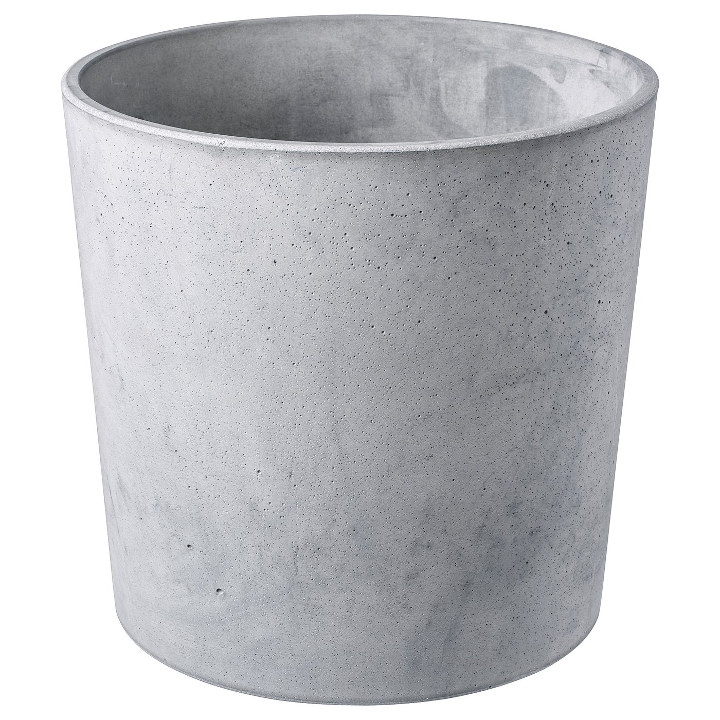 BOYSENBÄR : jardinière en béton gris avec texture mouchetée et protecteurs de base souples.