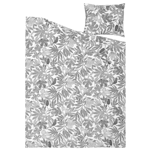 Parure de couette brodée grise, recyclée, lisse