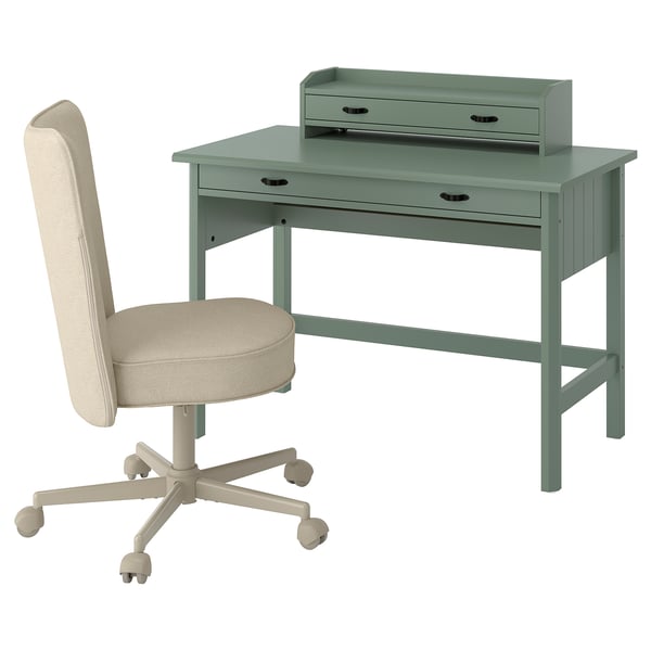 BRYTNING Bureau et chaise, vert/beige, 110x53 cm