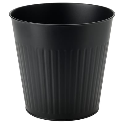 Jardinière en acier galvanisé noir avec crêtes verticales, design moderne pour les plantes d’intérieur ou d’extérieur.