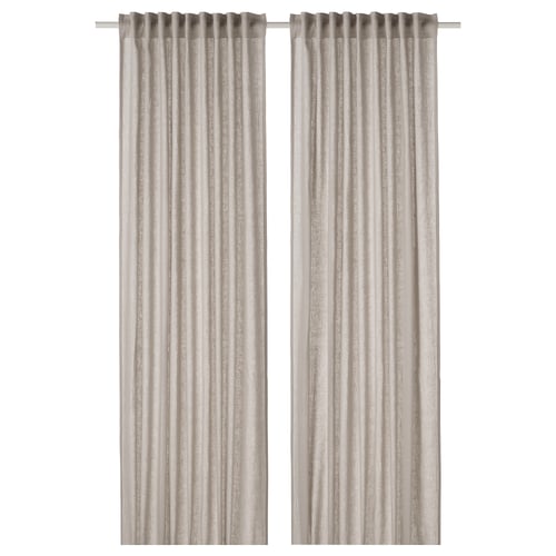 Rideaux DYTÅG, beige. Lin, semi-transparent, passe-tringle, rayures verticales.