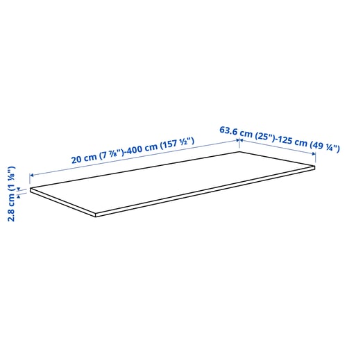 EKBACKEN Plan de travail sur mesure, motif chêne clair/stratifié, 63.6-125x2.8 cm