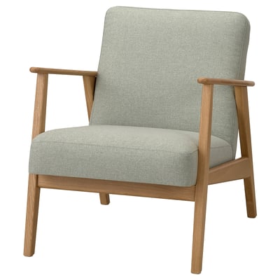 Fauteuil EKENÄSET : revêtement en polyester, gris, du milieu du siècle, en bois, confortable, rétro moderne.