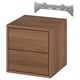 EKET : rangement moderne en bois brun cube. Deux tiroirs, design épuré, supports métalliques.