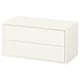 Rangement cube blanc EKET, meuble à 2 tiroirs, forme carrée, design minimaliste.