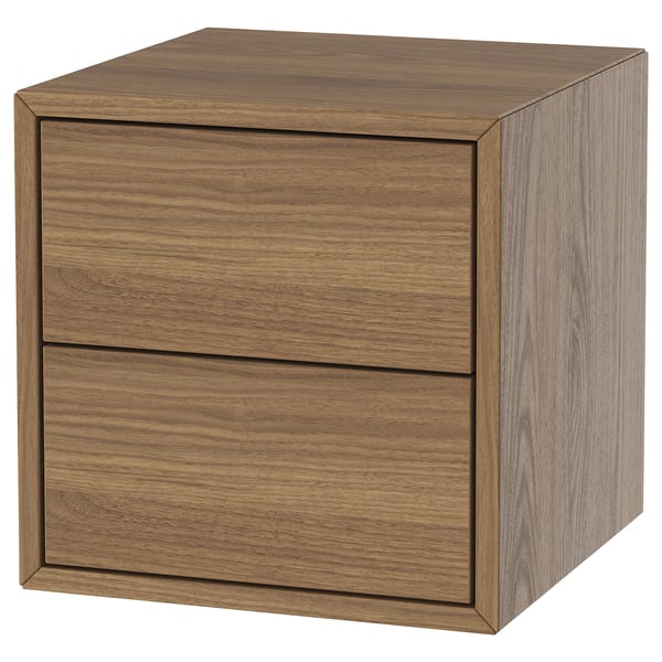 Table de chevet en bois EKET, marron clair, forme carrée, deux tiroirs, design moderne et épuré.