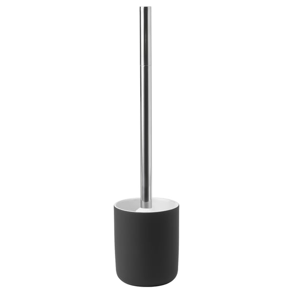 Brosse WC EKOLN noire, design moderne, manche en acier inoxydable, matériaux recyclés.
