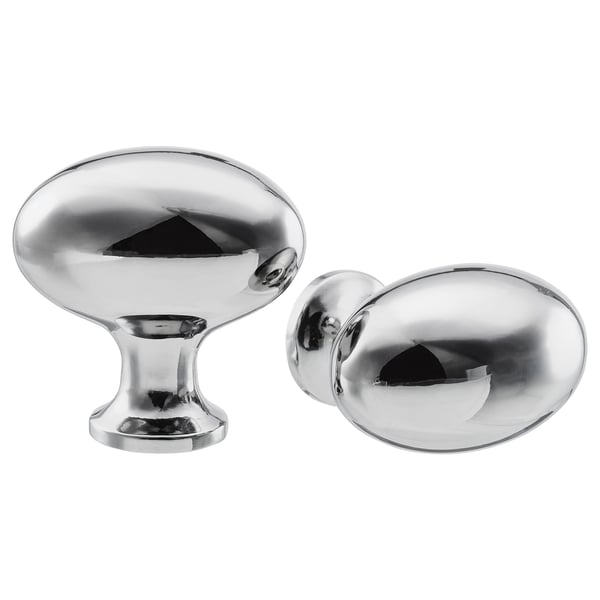 Boutons en métal de style traditionnel ENERYDA, de couleur chrome, en aluminium, deux formes ovales lisses.