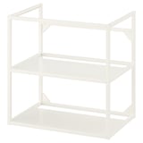 Un meuble de rangement en métal blanc ENHET avec deux étagères ouvertes.