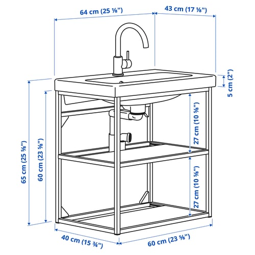 ENHET / TVÄLLEN Élément lavabo ouvert av 2 tbltes, anthracite, 64x43x65 cm