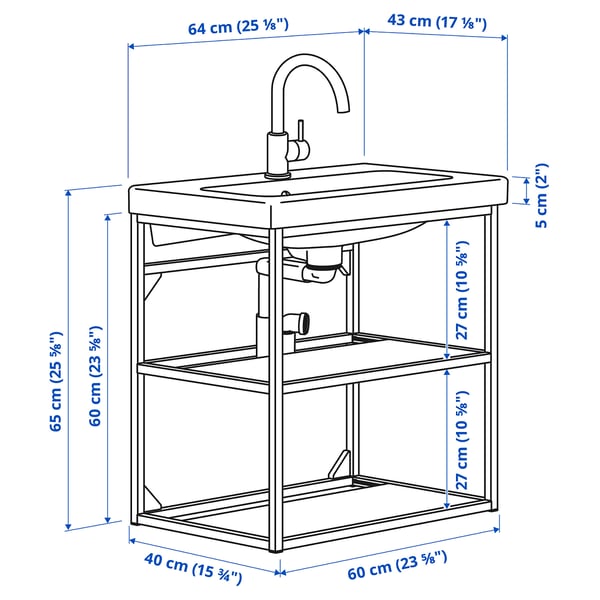 ENHET / TVÄLLEN Élément lavabo ouvert av 2 tbltes, blanc, 64x43x65 cm