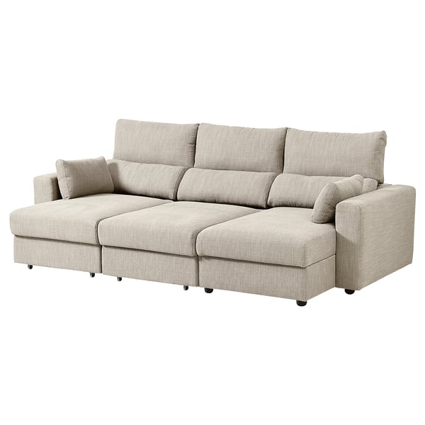 Canapé sectionnel beige ESKILSTUNA, dossier haut, appuie-tête réglables, chaise longue.