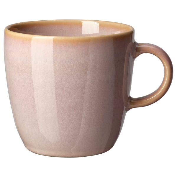 Il s’agit d’une tasse à café FÄRGKLAR, de couleur beige, en grès avec une poignée lisse et un design élégant.