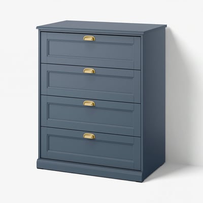Coffre FÅGELFJÄLLET, bleu marine, 4 tiroirs, forme élégante, poignées en laiton.