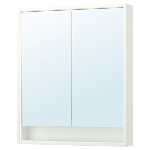 Armoire de toilette FAXÄLVEN avec lumière pour les salles de bains modernes. Comprend une porte, une étagère, un film de sécurité.