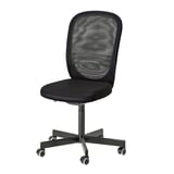Chaise de bureau FLINTAN noir, dossier en maille, hauteur réglable, piètement à roulettes.