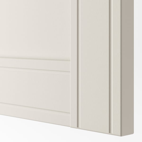 Gros plan d’une porte d’armoire blanche mate avec des rainures horizontales subtiles. Présente une finition de haute qualité et une texture lisse.