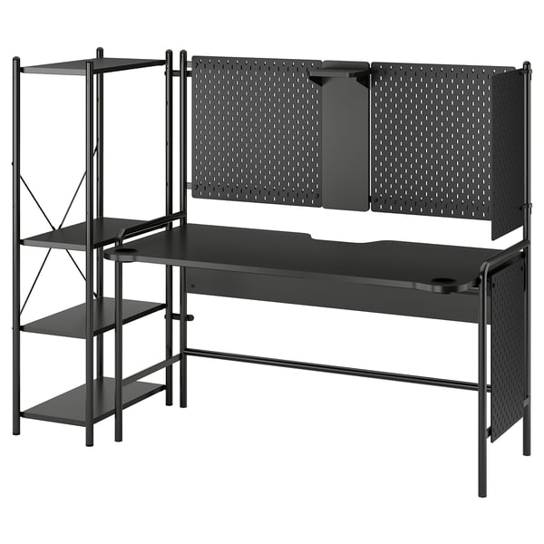 FRÖSKELÅS Bureau gamer, avec rangement/noir