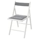 Chaise pliante blanche avec assise et dossier en tissu gris, design moderne.