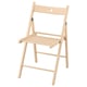 Chaise pliante en hêtre naturel avec dossier circulaire, assise à lattes.