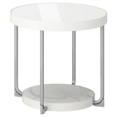 FRÖTORP Table d'appoint, blanc chromé/blanc verre, 48 cm