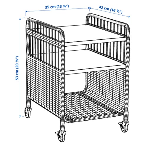 FRYKSÅS Rangement mobile, rotin, 37x53 cm