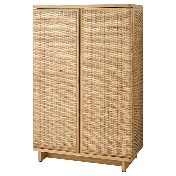 Armoire en osier FRYKSÅS, beige naturel, rectangulaire, avec portes coulissantes.