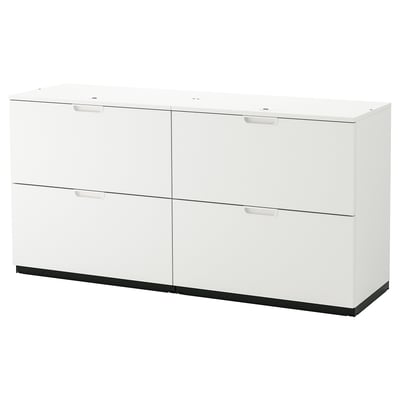 Armoire de bureau GALANT blanche, 4 tiroirs, rangement ouvert et fermé, design minimaliste moderne.