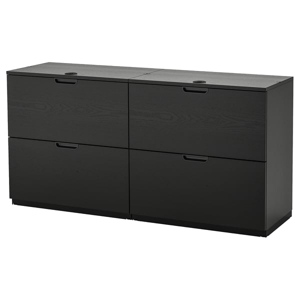 Tiroirs de bureau en bois noir GALANT, rectangulaires, quatre tiroirs, design épuré.