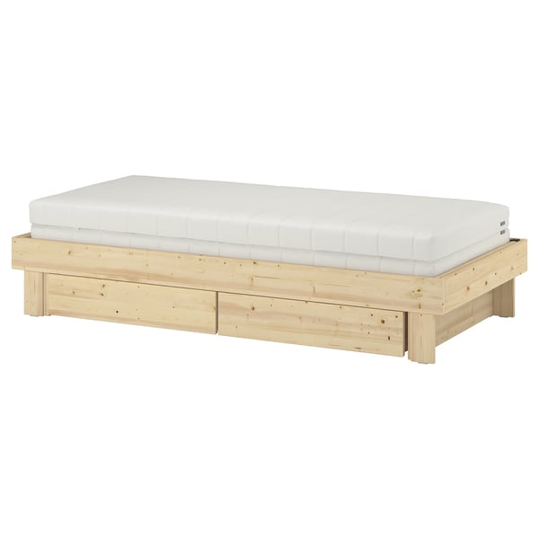 Lit extensible GLAMBERGET. Bois clair, rectangulaire, design simple, idéal pour gagner de la place.